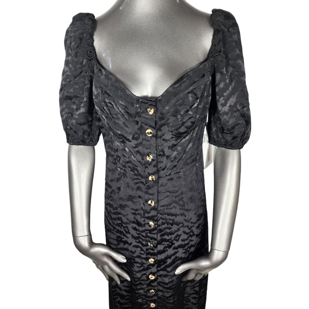 Good American NWT Black Maxi Dress Slit Corset Puff Sleeve Ruched 2 - Picture 4 of 8